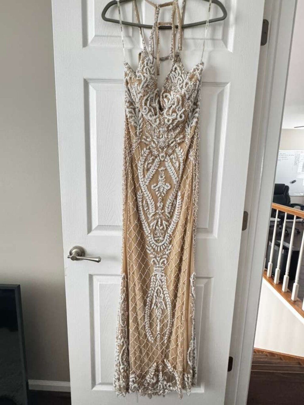 Sherri Hill — Nude/Ivory Beaded Long Gown